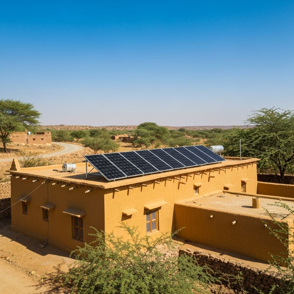 Solar panels installed on rural house rooftop